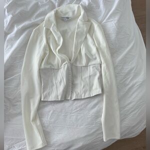 FashionNova white corset long sleeve blazer top